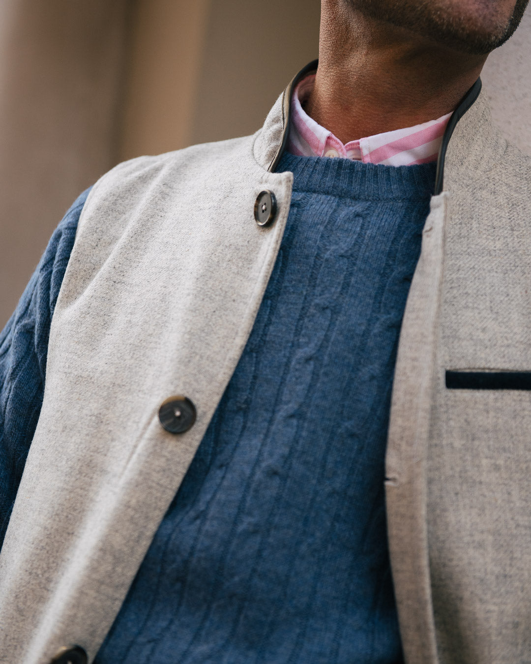 DARZI MERINO WOOL GILET - PEBBLE GREY