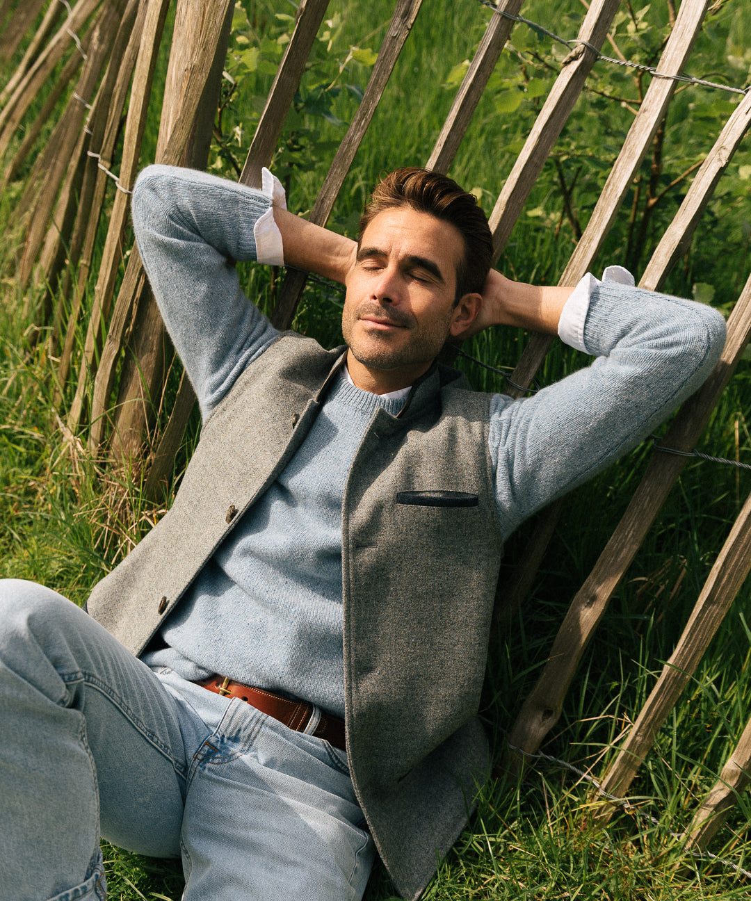 Darzi Sheltand Wool Gilet - Smoke Blue