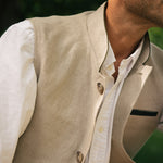 DARZI COMO LINEN GILET - LIMESTONE