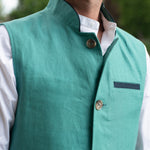 DARZI COMO LINEN GILET - JADE GREEN