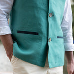 DARZI COMO LINEN GILET - JADE GREEN