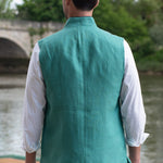 DARZI COMO LINEN GILET - JADE GREEN