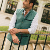 DARZI COMO LINEN GILET - JADE GREEN