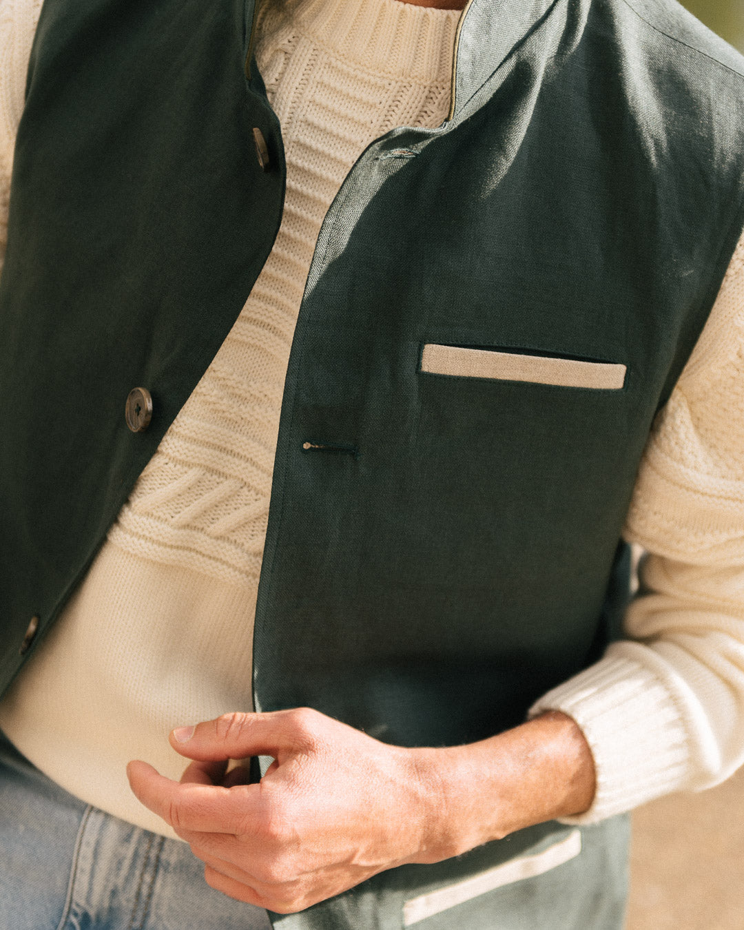 Como Linen Gilet - Samphire Green