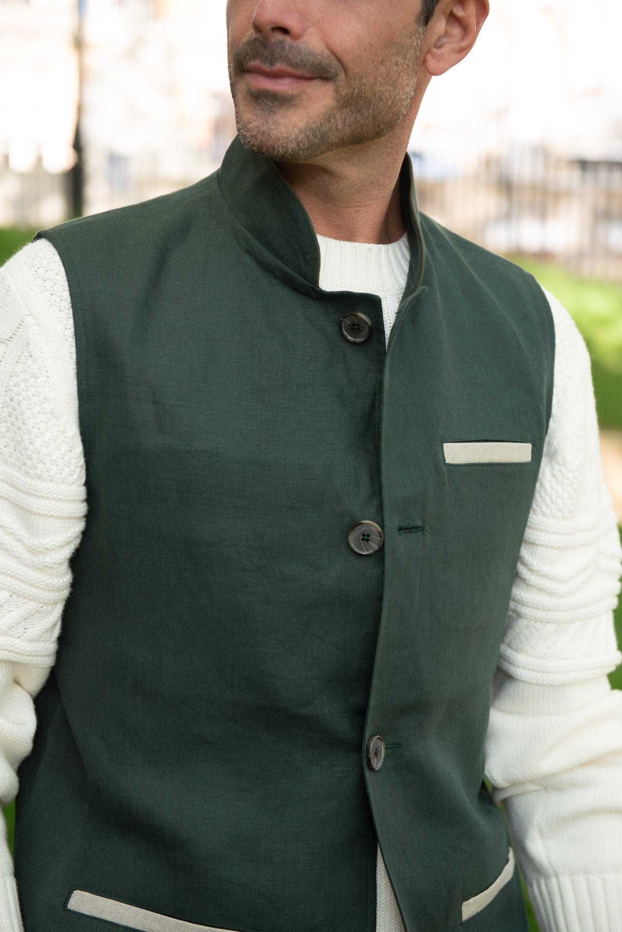 Como Linen Gilet - Samphire Green