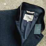 Darzi Midnight Blue merino wool waistcoat - collar and label detail
