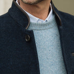 Darzi Midnight Blue merino wool waistcoat - collar and top pocket detail