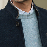 Darzi Midnight Blue merino wool waistcoat - collar and top pocket detail