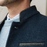 Darzi Midnight Blue merino wool waistcoat - collar and top pocket detail