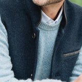Darzi Midnight Blue merino wool waistcoat - collar and top pocket detail