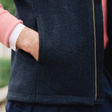 Men's Darzi Hillgate heavyweight midnight blue merino wool gilet - side pocket detail