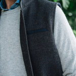 Darzi Helmsley wool waistcoat in Blue Brown Twill - close-up