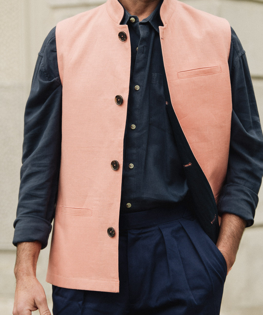 The Como Linen Waistcoat Mk 2 - Pink