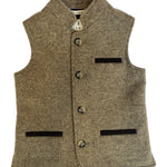 Little Darzi gilet in Camel Brown - closed buttons