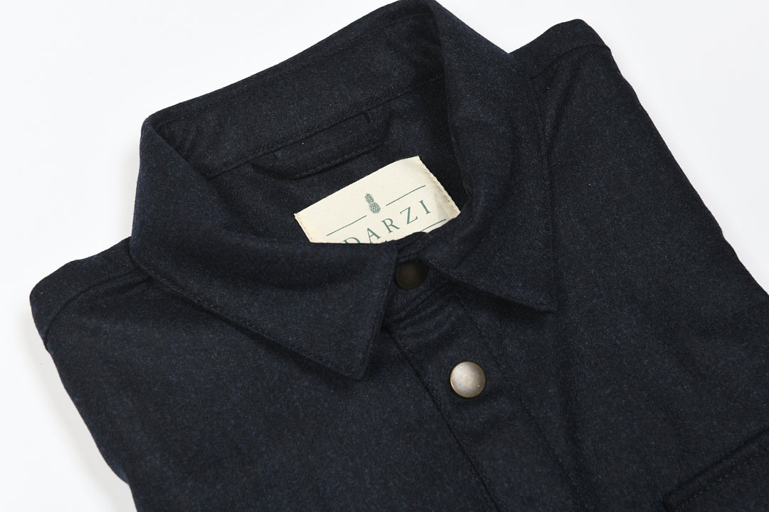 Darzi Wye Overshirt - Navy - Collar