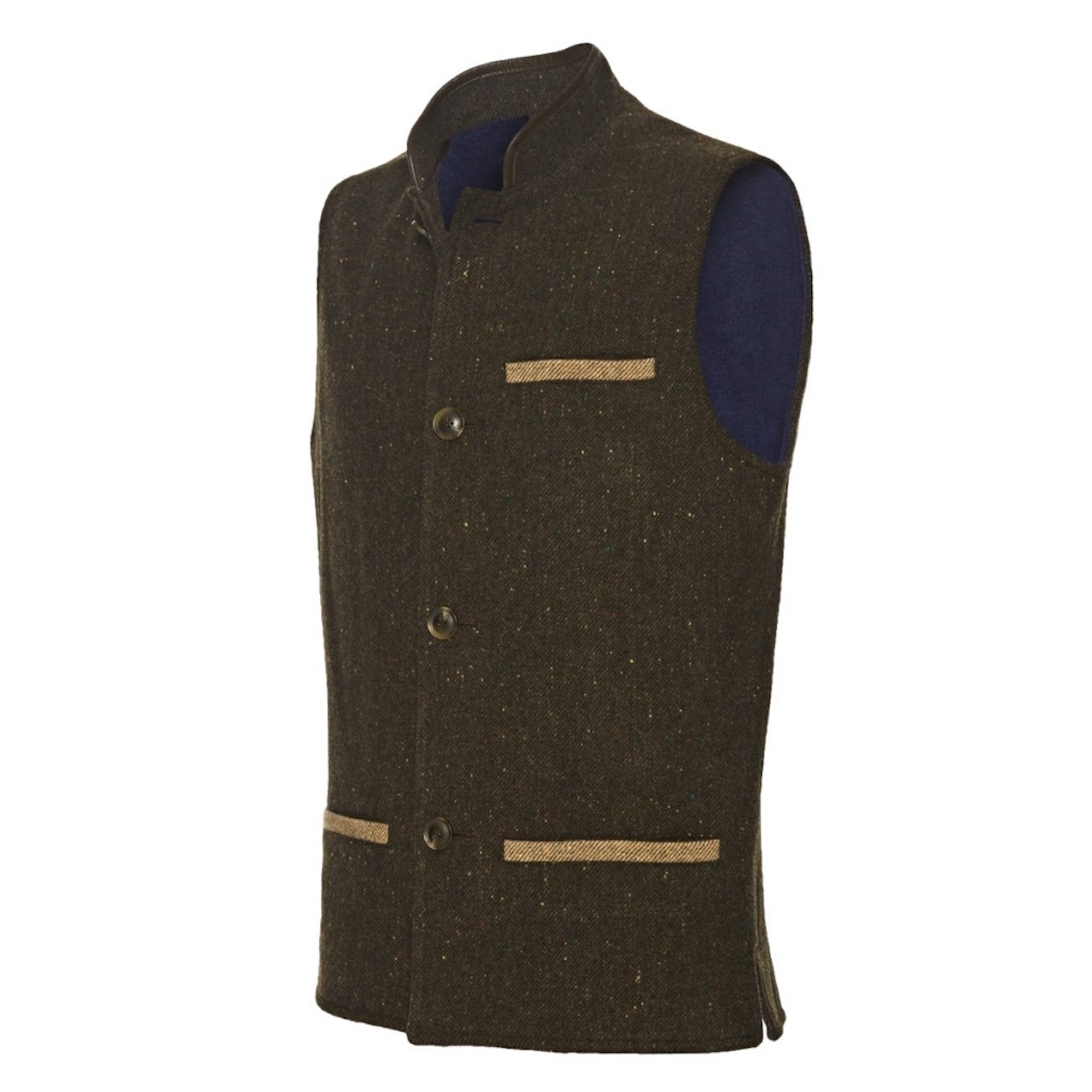 Men's Tweed Wool Darzi gilet in dark brown - side view