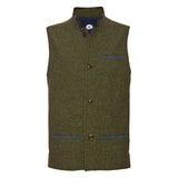 Men's Shetland Tweed Darzi Gilet in dark green - front view