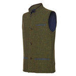 Men's Shetland Tweed Darzi Gilet in dark green - side view