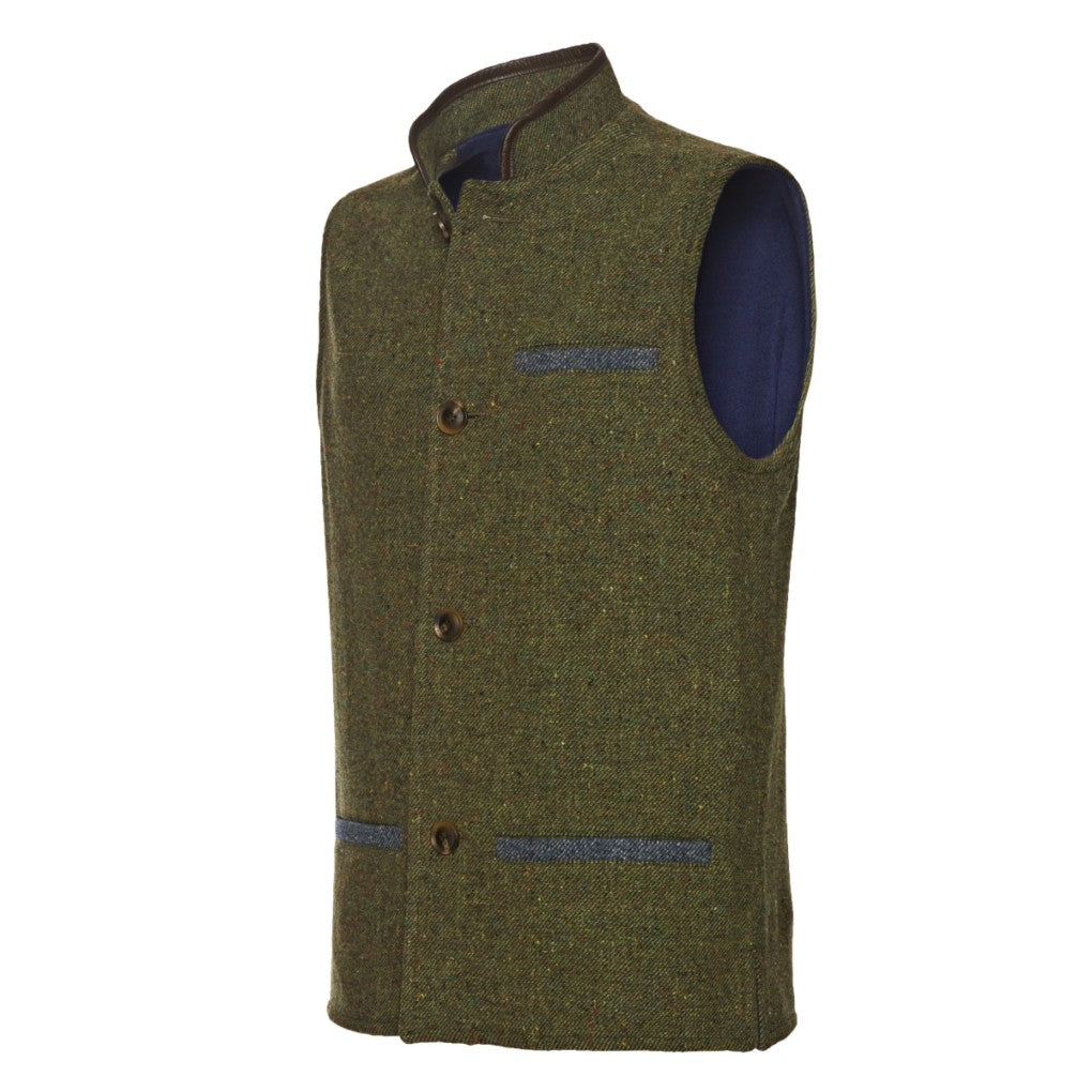 Men's Shetland Tweed Darzi Gilet in dark green - side view