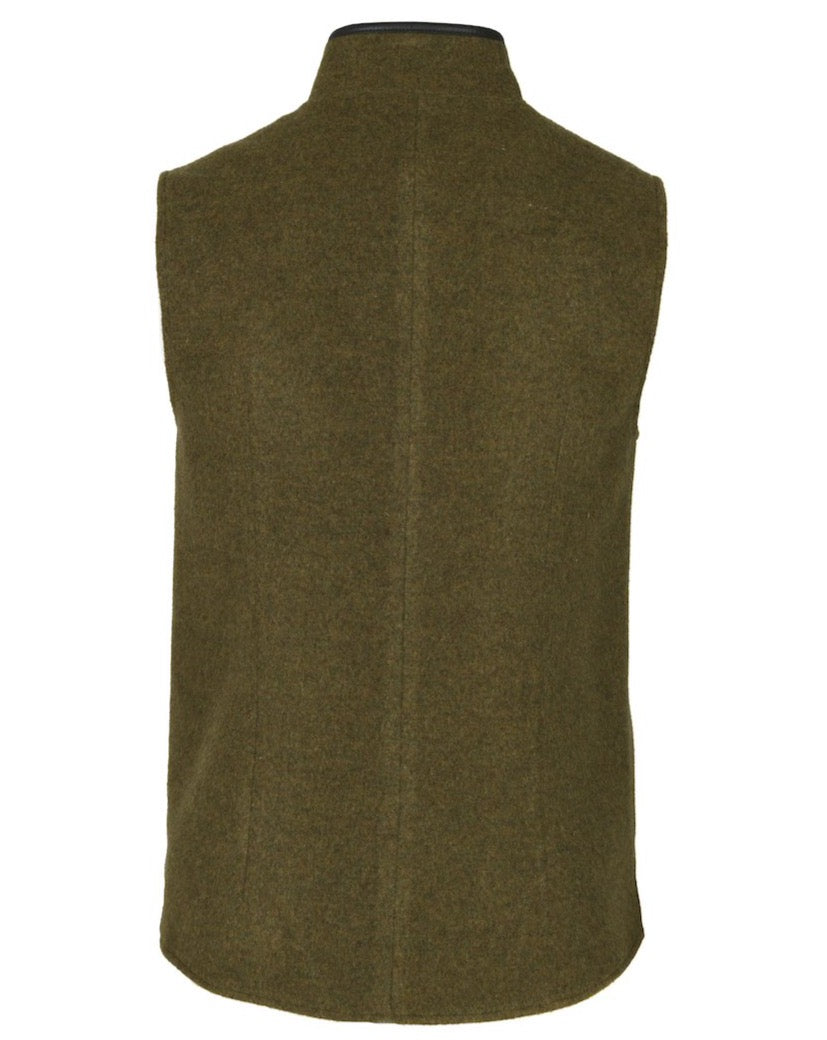 Mens Moss Green merino wool Darzi gilet from behind